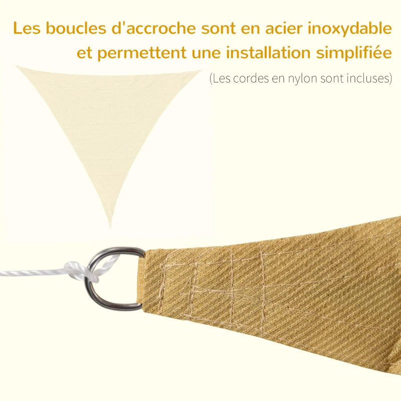 Outsunny Voile d'ombrage Triangulaire Grande Taille 5 x 5 x 5 m polyéthylène Haute densité résistant aux UV Coloris sable