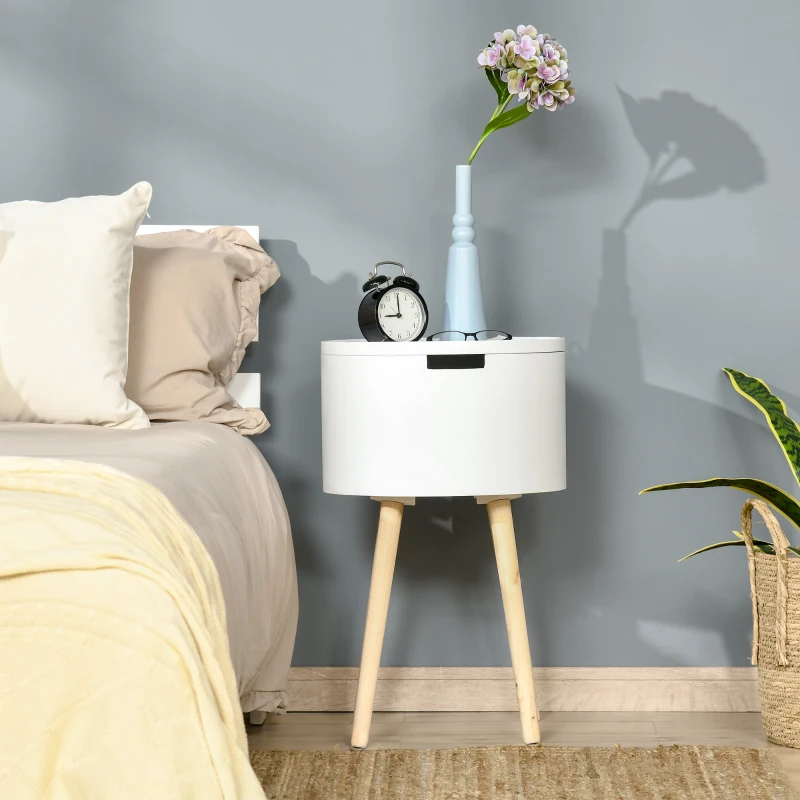 HOMCOM Table basse table de chevet avec compartiment de rangement - bout de canapé table d'appoint design scandinave - MDF bois de pin - blanc