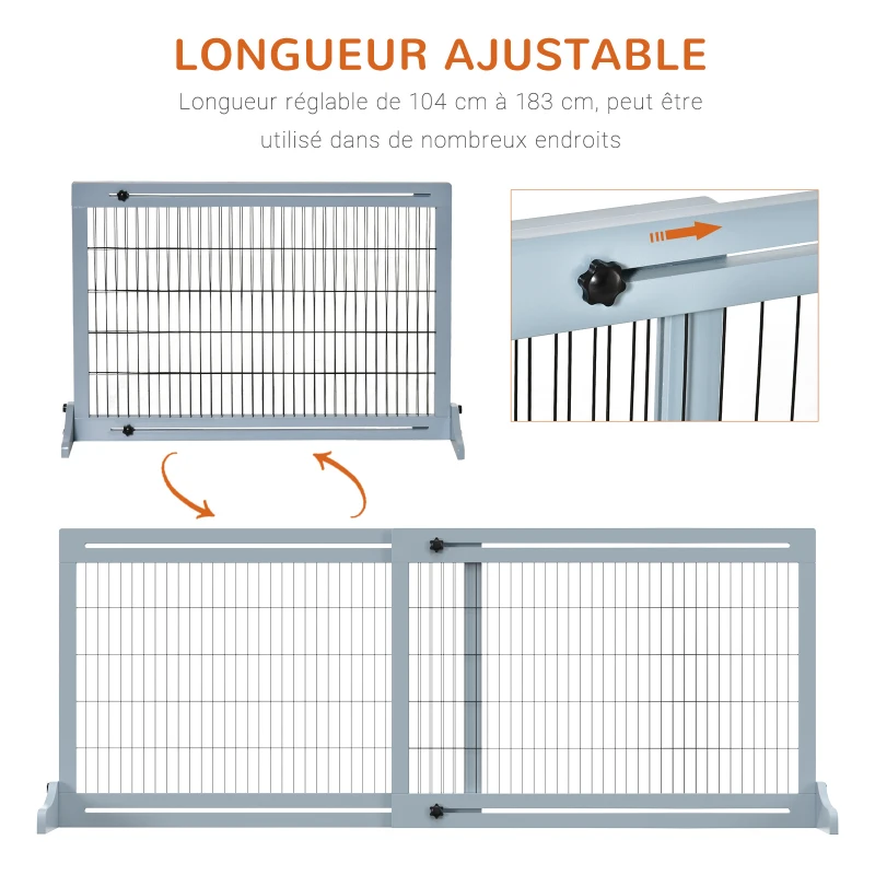 PawHut Barrière de sécurité pour chien extensible longueur réglable 104-183 x 36 x 69 cm pin bleu gris