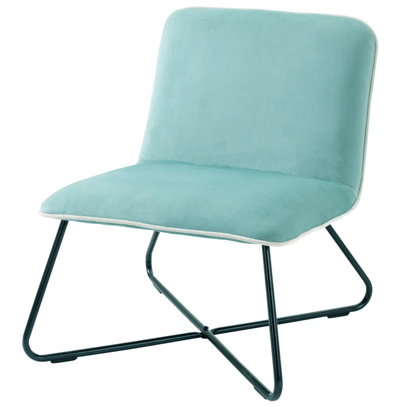 HOMCOM Poltrona in Velluto Stile Nordico Senza Braccioli con Base in Metallo Incrociata, 55x69x68cm, Verde