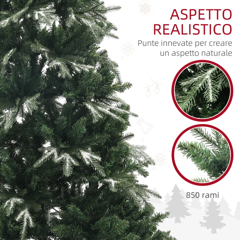 HOMCOM Albero di Natale Innevato con 850 Rami e Design a Sezioni, in Plastica e Acciaio, Ø110x180 cm, Verde
