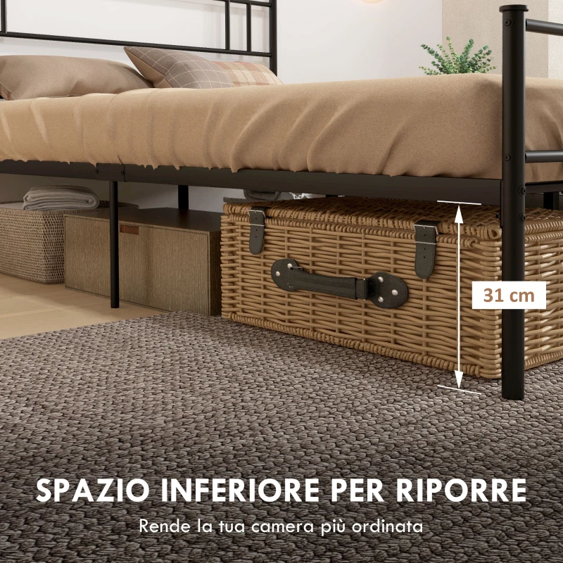 HOMCOM Struttura Letto Una Piazza e Mezza in Acciaio 140x200cm con Doghe, Testiera e Pediera