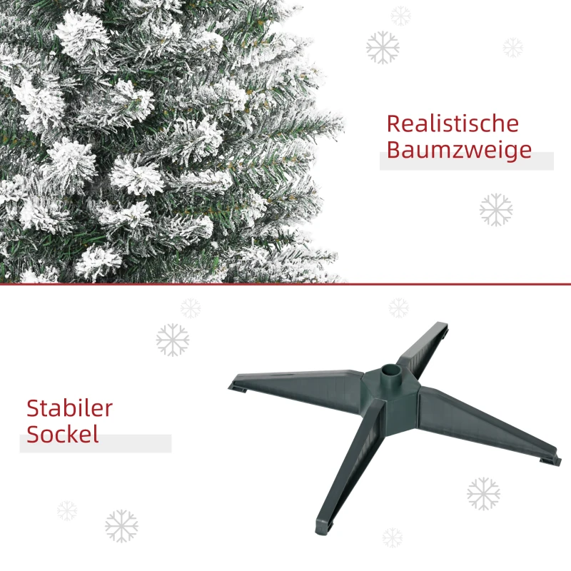 HOMCOM Künstlicher Weihnachtsbaum, 210 cm, beschneite PVC-Zweige, klappbar, Metallständer, Grün/Weiß