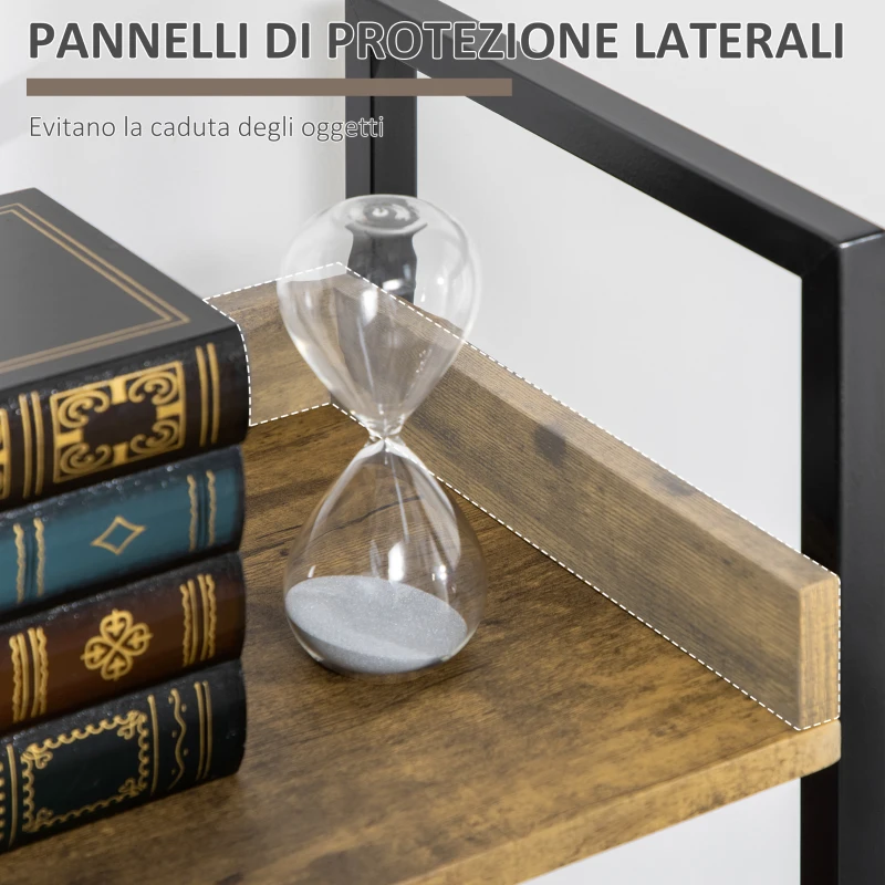 HOMCOM Libreria Stile Industriale a 5 Ripiani in Legno e Metallo, 48x30x155cm, Marrone Rustico