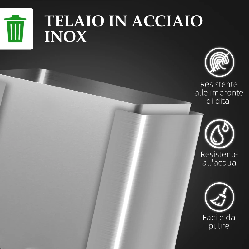HOMCOM Bidone Immondizia a 2 Sezioni da 15L a Pedale con Coperchio Silenzioso, in Acciaio Inox e PP, 40x34.8x47.5 cm