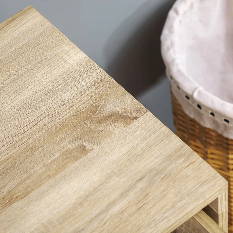 HOMCOM Tocador Mesa de Maquillaje con Espejo Redondo 2 Cajones y Patas de Metal Estilo Moderno para Dormitorio Vestidor 80x40x125 cm Roble