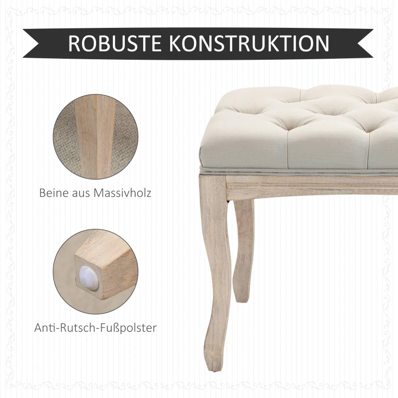 HOMCOM Sitzbank Polsterbank mit Leinen-Bezug Bettbank mit Holzrahmen, Schuhbank für Schlafzimmer, Wohnzimmer, Flur 110 x 40 x 48 cm Beige