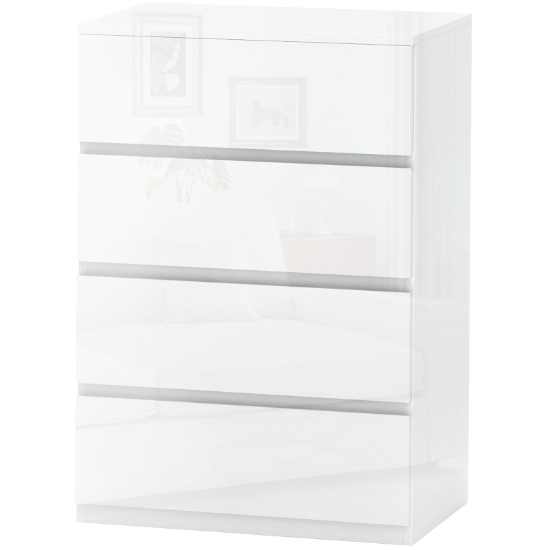 HOMCOM Cómoda con 4 Cajones Diseño Anti-vuelco Cajonera para Salón Pasillo 55x33x80 cm Blanco Brillante(m-10)