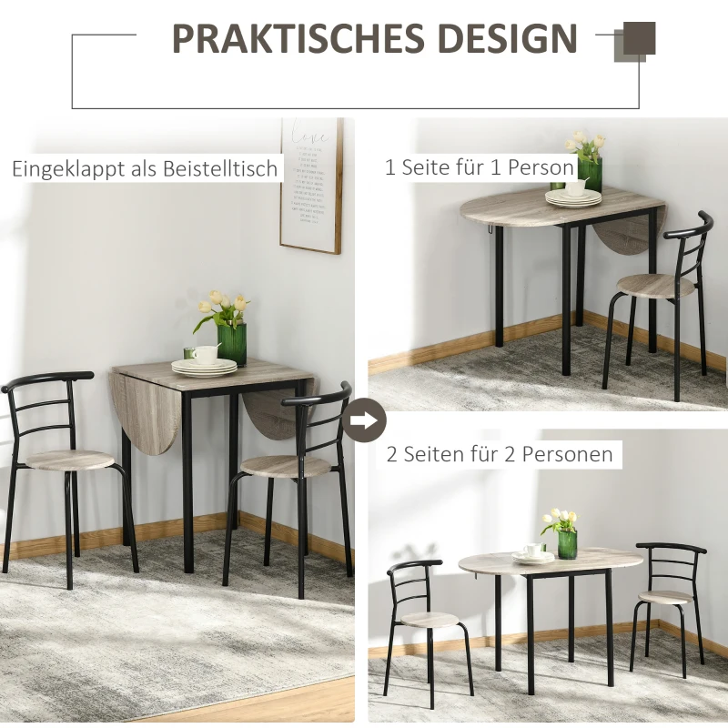 HOMCOM 3-teilige Sitzgruppe, ovaler Tisch mit zwei Stühlen 120 x 60 x 75 cm, Schwarz + Natur