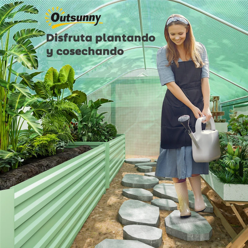 Outsunny Invernadero de Túnel 4x3x2 m con 2 Ventanas Cubierta de PE Anti-UV y 1 Puerta Enrollable con Cremallera Verde(m-8)