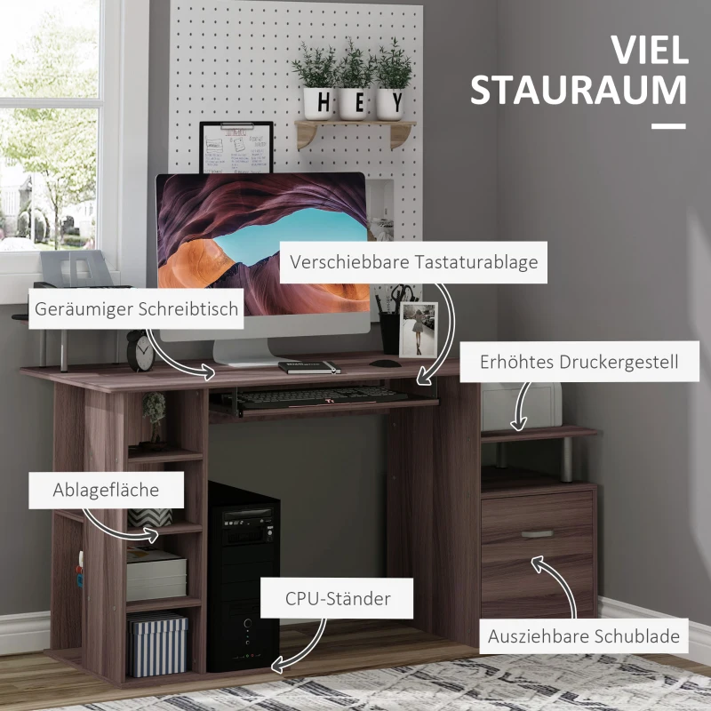 HOMCOM Computertisch Schreibtisch Bürotisch PC Tisch Arbeitstisch Kombitisch Braun