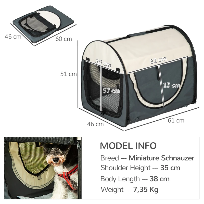 PawHut Hundebox faltbare Hundetransportbox Haustierrucksack mit Kissen Reisetasche Transportbox für Tier wasserdicht Oxfordstoff Dunkelgrau 61 x 46 x 51 cm