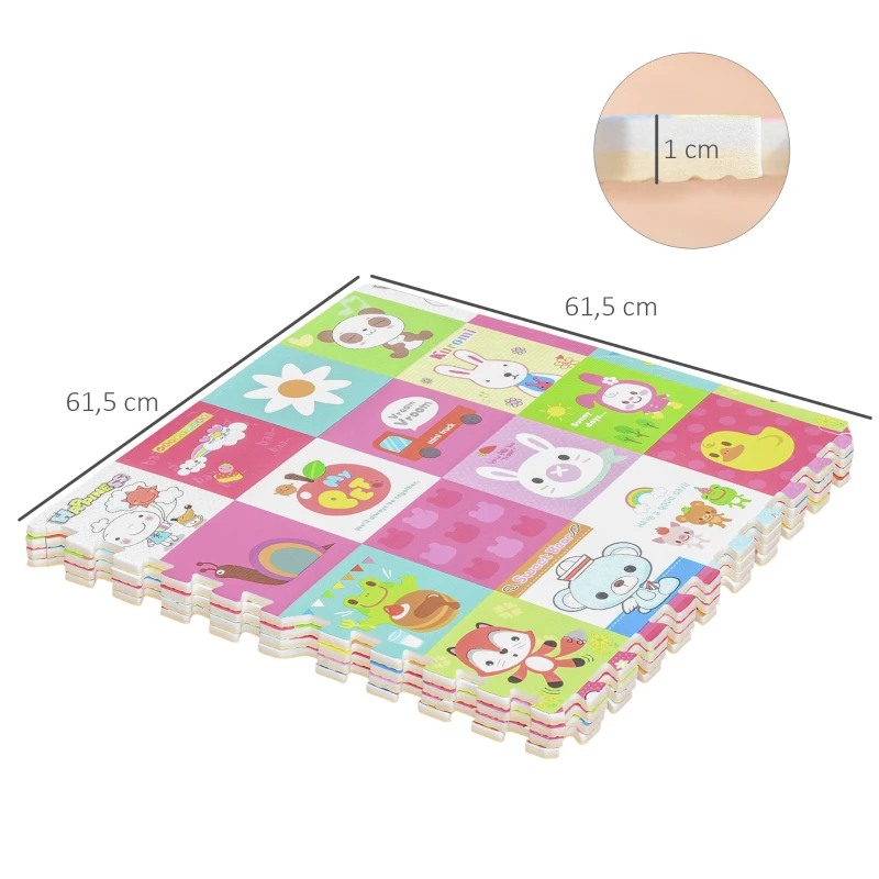 HOMCOM Puzzlematte für Babys Kinder Spielmatte spiel erziehung klappbar EVA foam Tiere Muster 61,5 x 61,5 cm