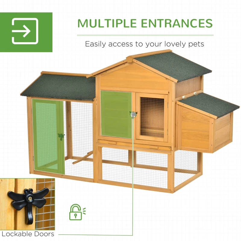 PawHut Chicken Coop with Run Small Animal Hen House Outdoor Poultry Coops Cages Nesting Box Slide-out Tray Asphalt Roof Lockable Door 168 x 75 x 103cm