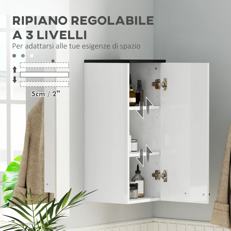 HOMCOM Armadietto Bagno da Parete con 3 Ripiani e Mensole Regolabili, 30x32x73 cm, Bianco