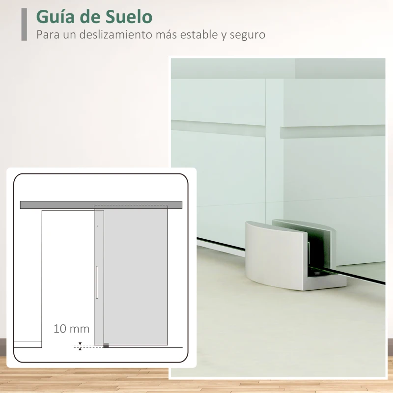HOMCOM Puerta Corredera de Cristal 77,5x205 cm Puerta Corrediza Deslizante con Riel de Cristal de Seguridad Translúcido