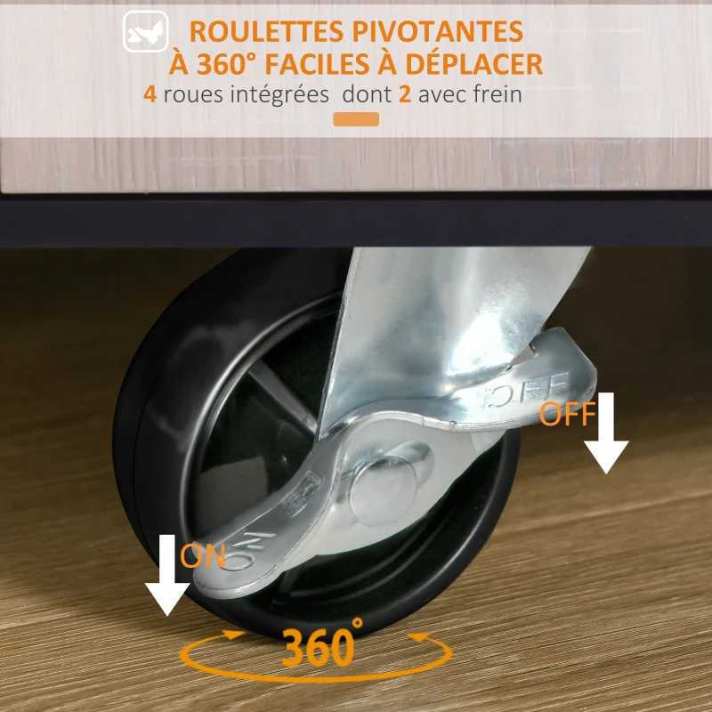 HOMCOM Chariot de service desserte de cuisine à roulettes multi-rangements placard double portes + 3 étagères + niche + tiroir panneaux particules noir chêne
