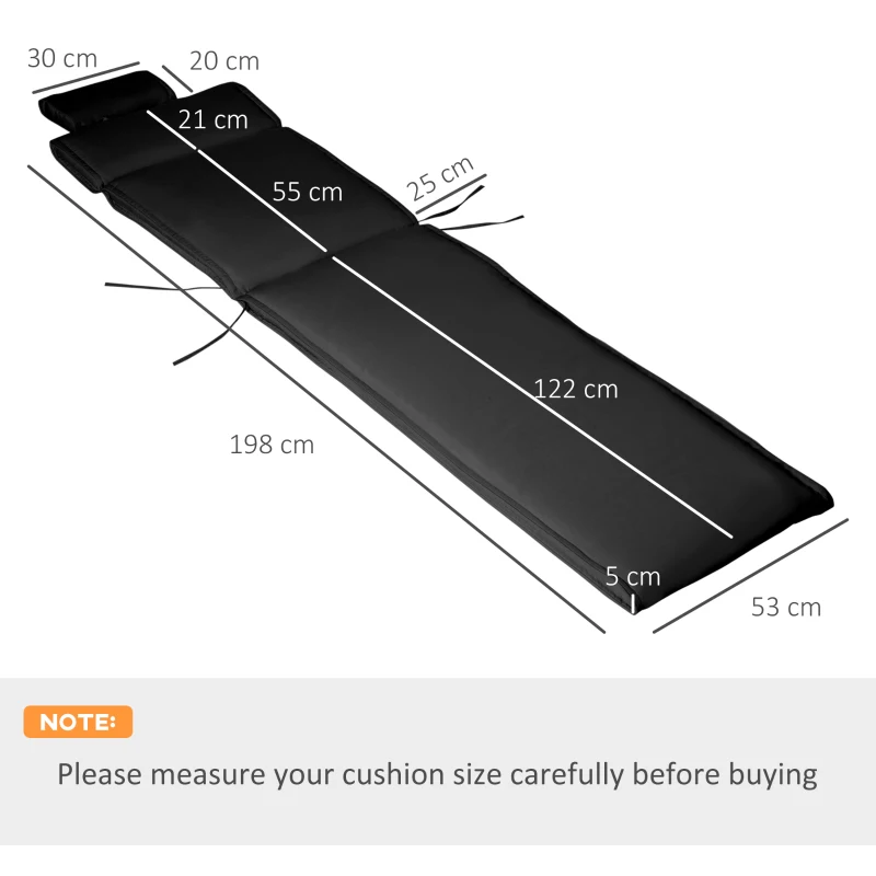 Outsunny Garden Sun Lounger Cushion Replacement Soft Sunbed Reclining Chair Relaxer Pad with Pillow, Cushion ONLY - Black
