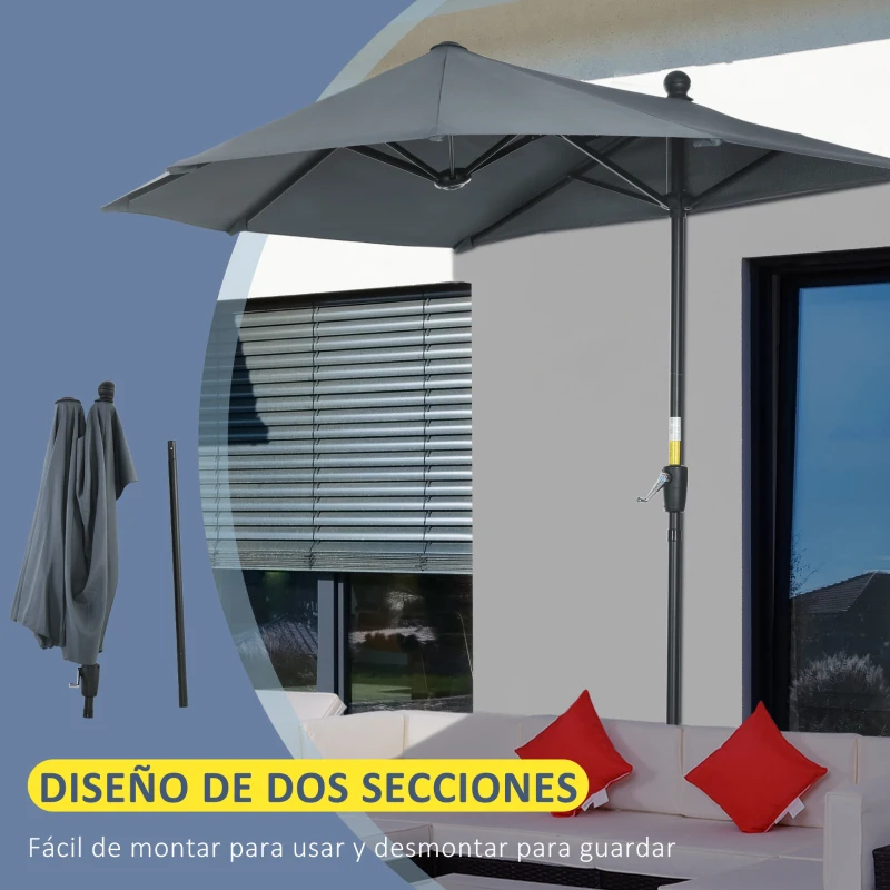 Outsunny Parasol de Terraza 200x190x240 cm con Manivela Poste de Acero y Base Cruzada Anti-UV para Terraza Balcón Gris