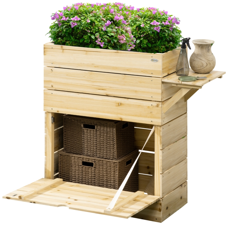 Outsunny Hochbeet mit Klapptisch und Stauraum, lackiertes Massivholz,  Innenverkleidung aus Vlies, 105cm x 39,5cm x 105cm | Aosom.de