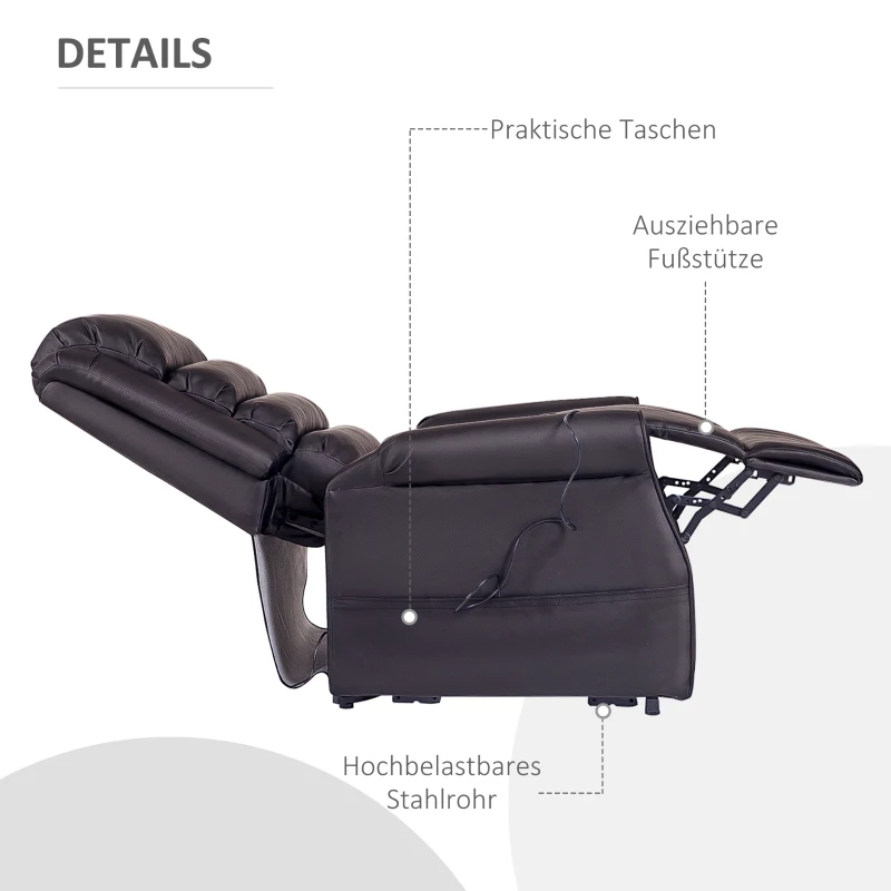 HOMCOM Massagesessel mit Aufstehhilfe, Relaxsessel mit Aufstehhilfe, inkl. Fernbedienung, Braun