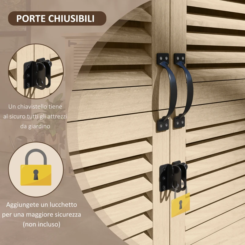 Outsunny Armadio da Esterno Portaoggetti a 2 Ripiani con Picchetti, in Legno di Abete, 127x65x159.5/168 cm