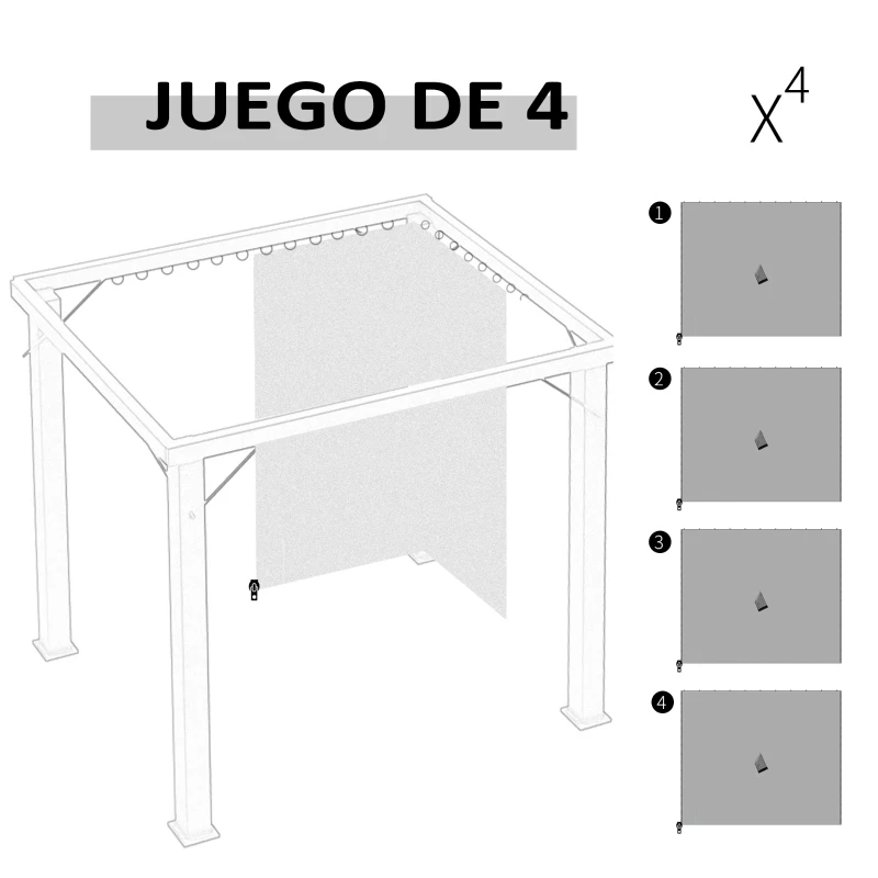 Outsunny 4 Paredes Laterales para Cenador 302x205 cm con 40 Ganchos y Anillos en C para Pérgola Gazebo Gris Claro