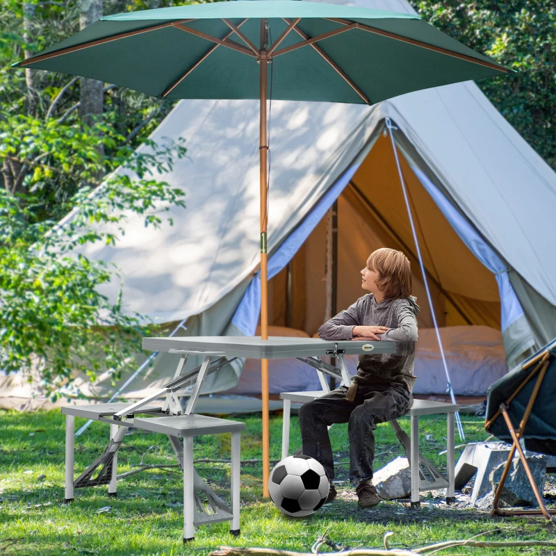 Outsunny Alu Campingtisch Picknick Bank Sitzgruppe Gartentisch mit 4 Sitzen klappbar Grau 135,5 x 84,5x 66 cm