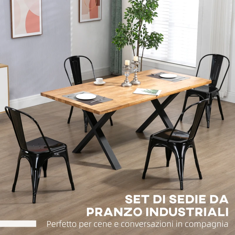 HOMCOM Set da 4 Sedie da Cucina Impilabili Stile Industriale in Acciaio, 45x53x85cm, Nero