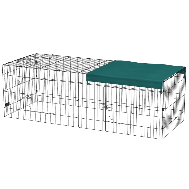 PawHut Jaula para Animales Pequeños de Acero con Puertas y Tela Superior para Conejos Chinchillas Gallinas 220x85x70 cm Verde