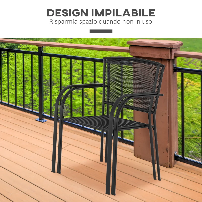 Outsunny Set 2 Sedie da Giardino in Metallo, per Cortile, Patio e Terrazza, Nero