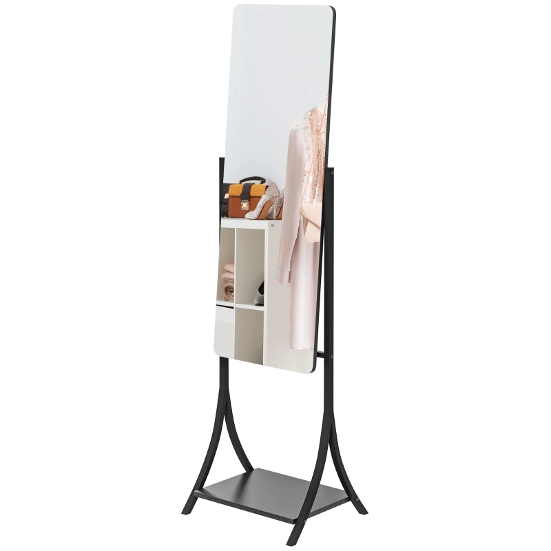 HOMCOM Free Standing Dressing Mirror, Full Length Mirror with Adjustable Angle, Storage Shelf for Living Room, Bedroom, Hallway