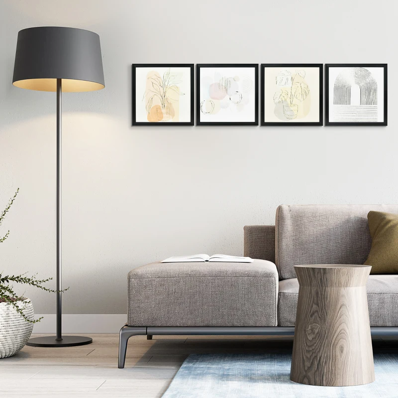 HOMCOM Set de 4 Cuadros en Lienzo de Pintura Abstracta Decoración Elegante para Dormitorio Salón 33x33 cm Multicolor