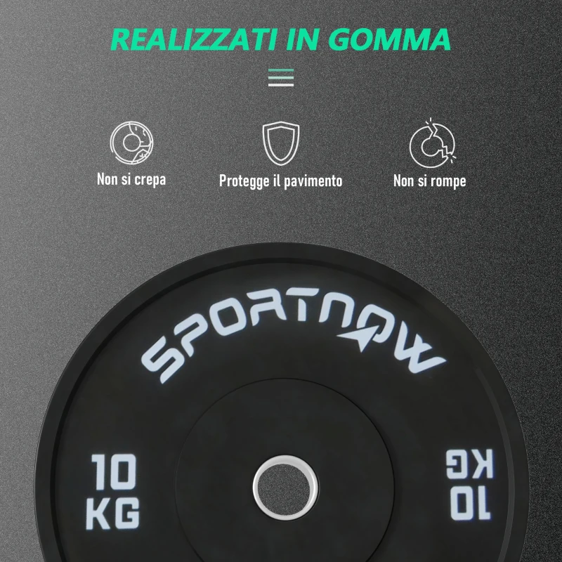 SPORTNOW Set di 2 Dischi Palestra da 10kg per Bilanciere e Manubri con Attacco Ø5cm, Nero