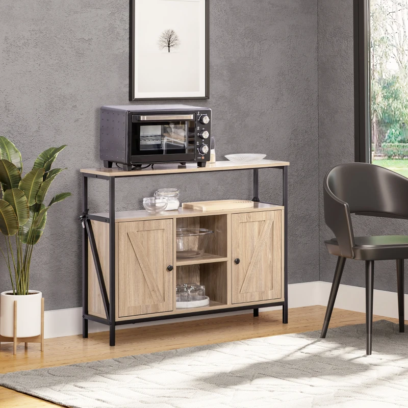 HOMCOM Sideboard im Industriedesign, 2 Schränke, 2 Regale. 1 Ablagefach, 100 cm x 30 cm x 80 cm, Natur + Schwarz