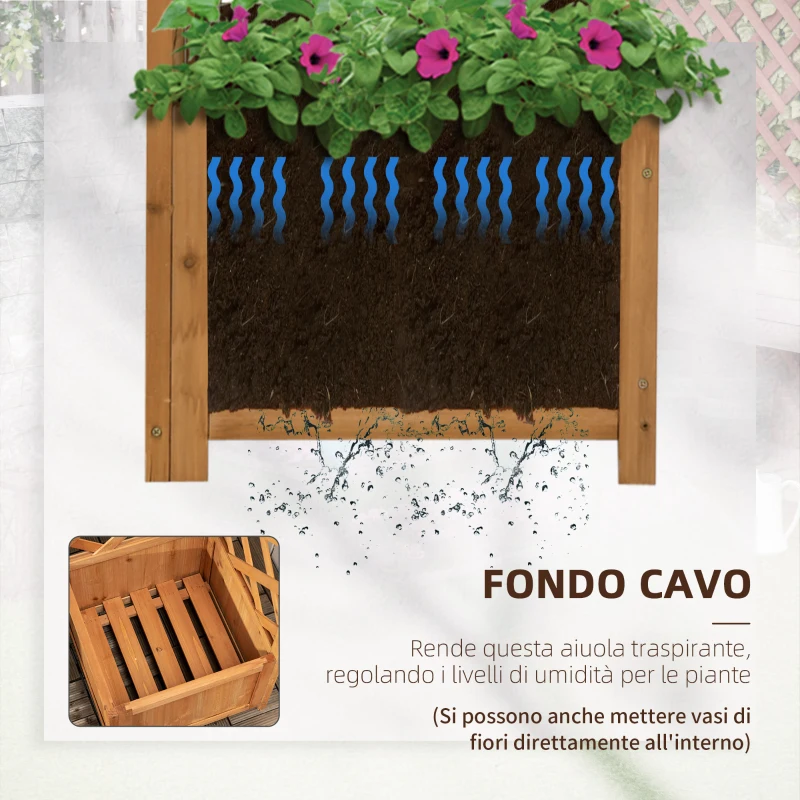 Outsunny Fioriera da Giardino in Legno di Abete Marrone con Grigliato per Rampicanti e Decorazioni, 40x40x145 cm