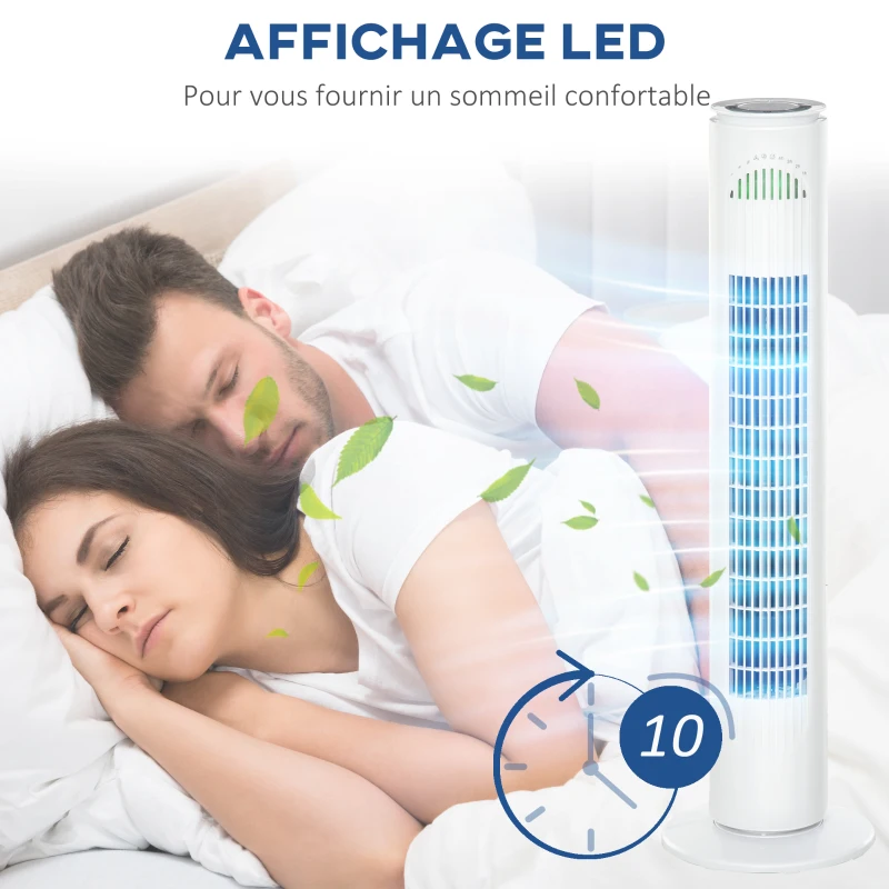 HOMCOM Ventilateur colonne silencieux 45 W avec 3 modes 3 vitesses, télécommande, oscillant 70° et minuterie, 77H cm blanc