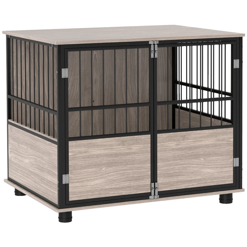 PawHut 80cm Furniture Style Dog Crate Dog Cage End Table Indoor with 3 Doors Soft Washable Cushion, for Medium Sized Dogs