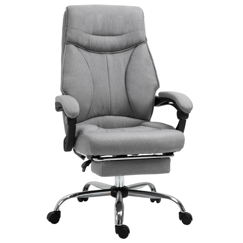 Vinsetto Sedia da Ufficio Ergonomica Girevole, Sedia da Scrivania con Rotelle, Poggiapiedi Retrattile e Reclinabile 135°, Altezza Regolabile, Grigio