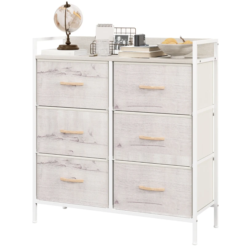 HOMCOM Rustic Chest of Six Fabric Drawers - Natural
