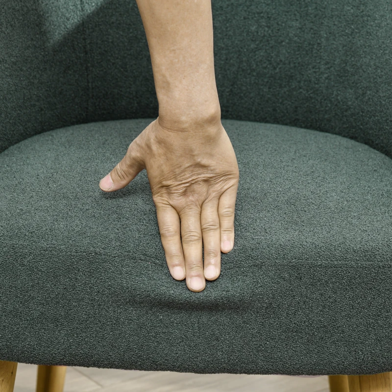 HOMCOM Poltrona Moderna a Botte in Tessuto Teddy con Imbottitura e Gambe in Legno, Verde Scuro