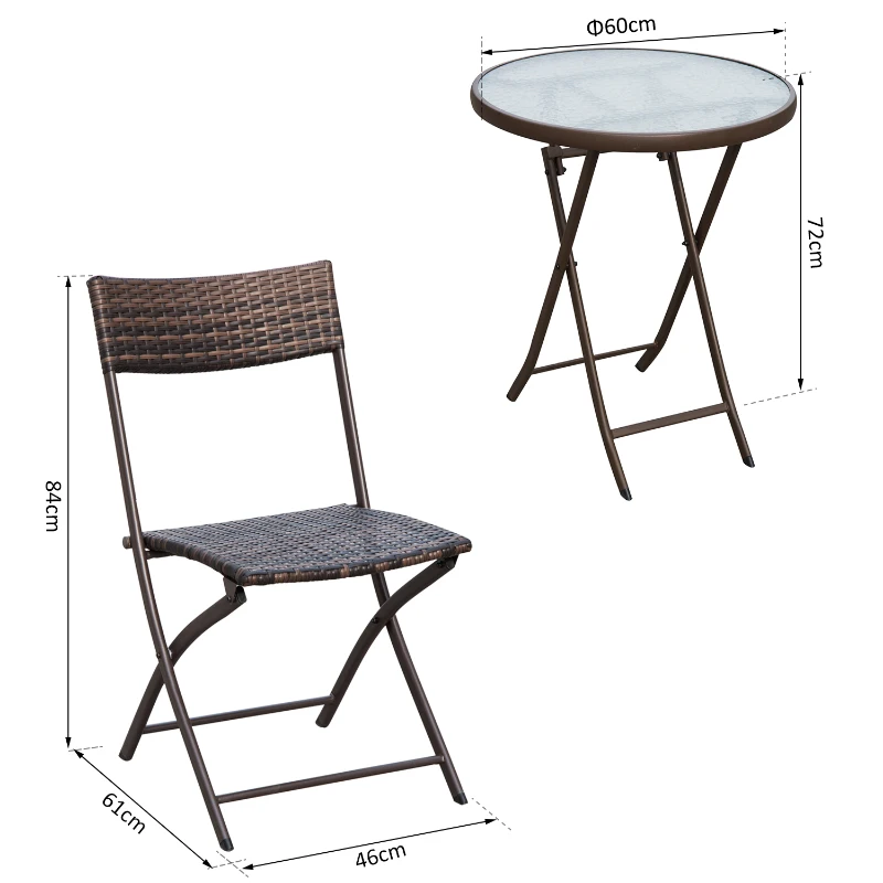 Outsunny Bistroset Balkonset Garnitur Polyrattan 3 tlg. Klappbar Garten Braun