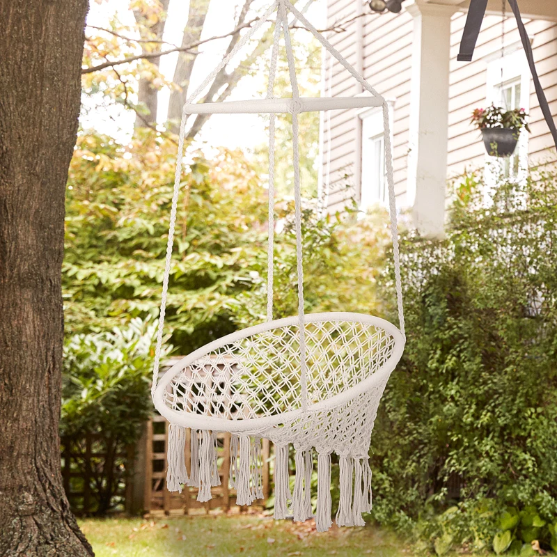 Outsunny Chaise Suspendue hamac de Voyage Respirant Portable dim. 80L x 50l x 150H m Coton Polyester Beige