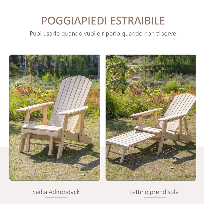 Outsunny Sedia a Sdraio Adirondack da Giardino Pieghevole Regolabile con Poggiapiedi 70 x 175 x 89cm