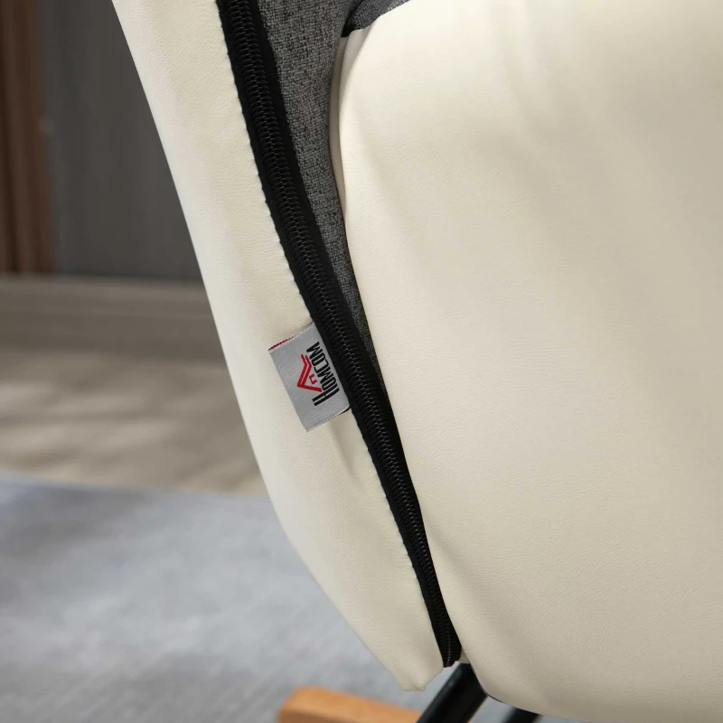 HOMCOM Silla Mecedora Tapizada en Lino y Cuero Sillón Balancín Relax con Asiento Acolchado y Reposabrazos 42x46x47 cm Gris