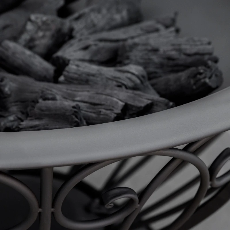 Outsunny Brasero cheminée Foyer extérieur Rond avec Grille, Couvercle Pare-étincelles, tisonnier et Housse Protection métal dim. Ø 76 x 50H cm Noir