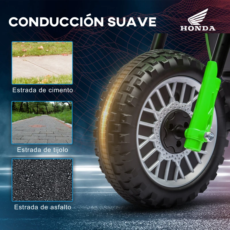 HOMCOM Moto Eléctrica Infantil con Licencia Honda CRF450RL con Velocidad 3 km/h Bocina Sonido de Arranque 71x40,5x43,5 cm Verde