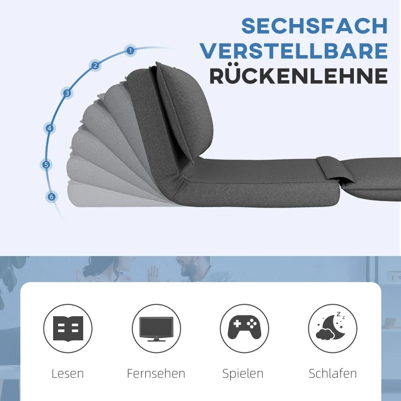 HOMCOM Schlafsessel, 6-fach verstellbare Rückelehne, atmungsaktiver Stoff, integrierte Kopfstütze, Anthrazit