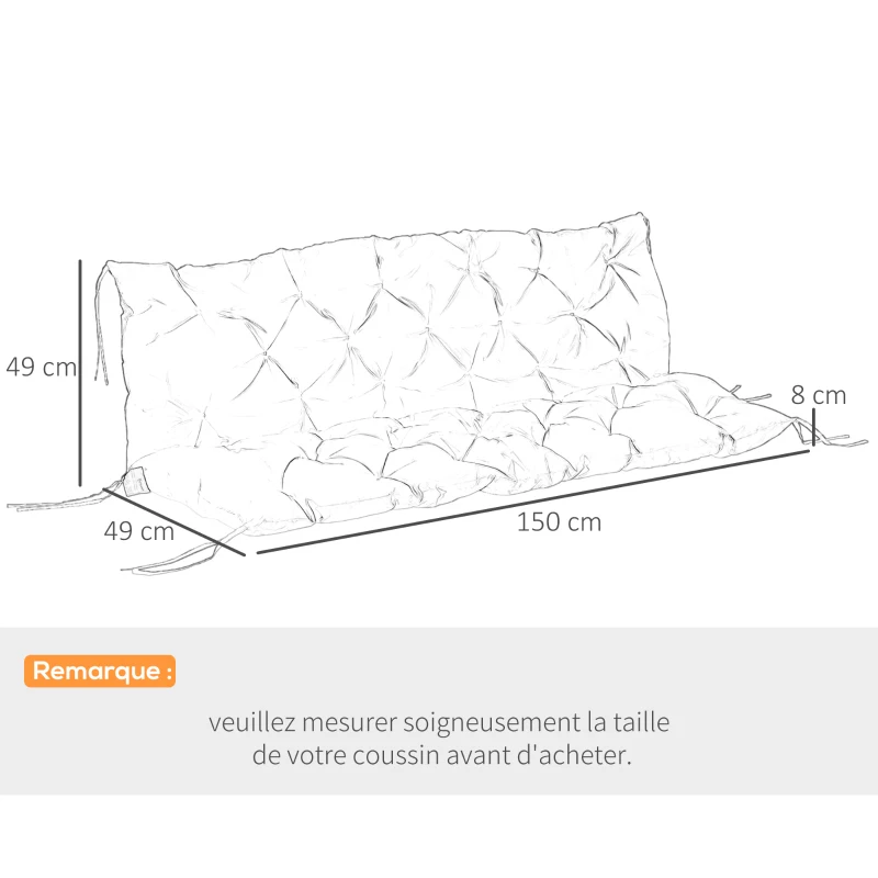 Outsunny Coussin de banc matelas assise dossier pour banc de jardin coussin balancelle canapé 3 places grand confort 150 x 98 x 8 cm gris