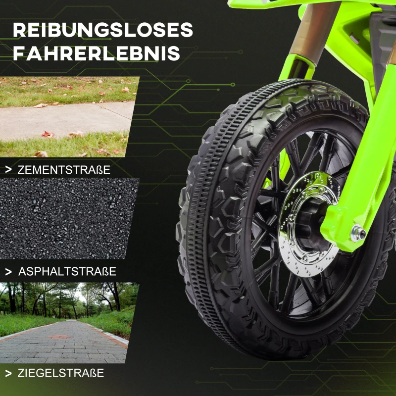 AIYAPLAY Elektro-Motorrad für Kinder, 6V Batterie-Antrieb, Stützräder, Hupe, Startgeräusch, 3-8 Jahre, Grün(m-7)